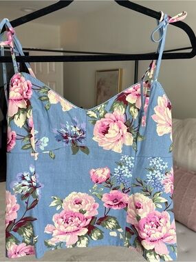 GAP Blue Floral Tie-Strap Cami Tank